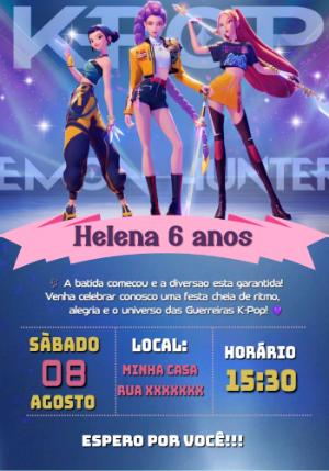 Convite de Aniversário Guerreiras K-Pop Editável