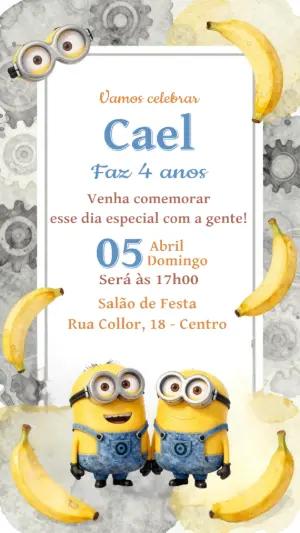 Convite Digital Festa Minions Divertido e Editável