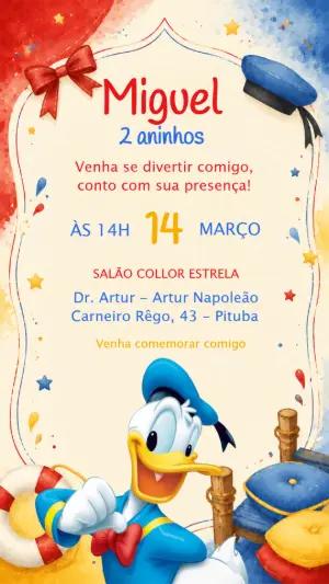 Convite de Aniversário Pato Donald Marinheiro Editável