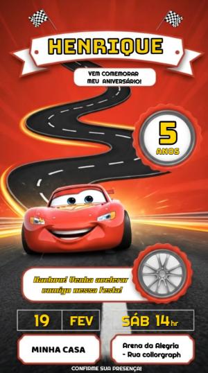 Convite Animado Carros para Aniversário Infantil Editável