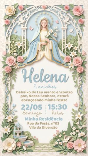 Convite de Aniversário Nossa Senhora Papercraft Editável