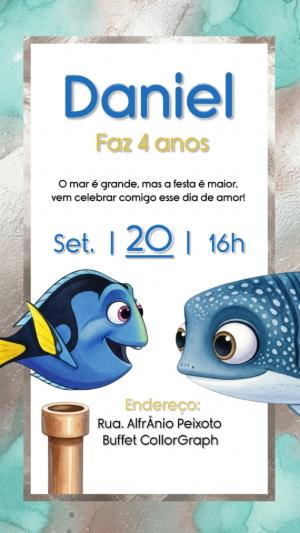 Convite Aniversário Procurando Dory e Nemo para Editar Online