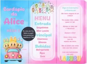 Cardápio de Aniversário Labubu com Personagens Fofos para Editar