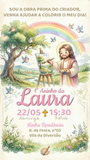Convite Aniversário O Maior Pintor do Mundo Aquarela Editável