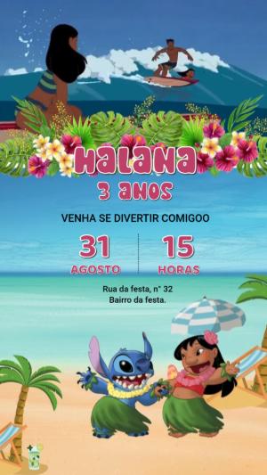 Convite Animado Aniversário Lilo & Stitch para Editar Online