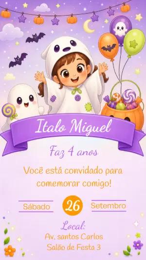 Convite de Aniversário Fantasminha Halloween Editável