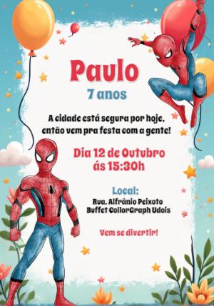 Convite de Aniversário Homem Aranha Editável Online