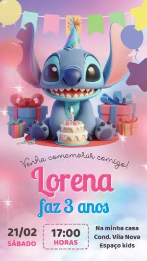 Convite de Aniversário Stitch 3D Fofo para Editar Online