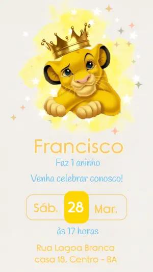 Convite Digital Aniversário Infantil Tema Rei Leão Editável