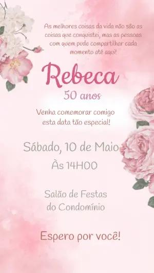 Convite de Aniversário Floral Rosa Delicado para Editar Online