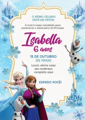 Convite de Aniversário Frozen Reino Gelado Modelo Editável