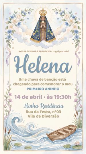 Convite Aniversário Nossa Senhora Aparecida Aquarela Editável