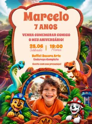 Convite Patrulha Canina Dinossauros com Foto para Editar