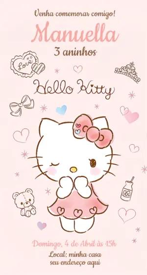 Convite Digital Hello Kitty Aniversário Infantil Editável