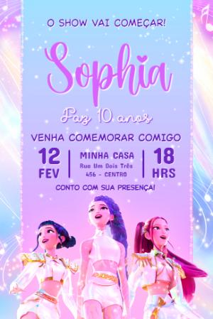 Convite de Aniversário Guerreiras K-pop Modelo Editável