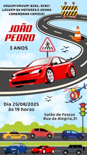 Convite de Aniversário Carros Esportivos para Editar Online