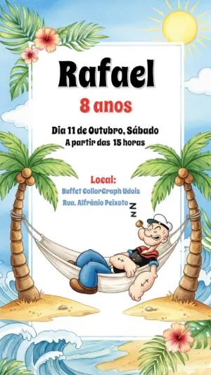 Convite Aniversário Popeye na Praia para Editar Online