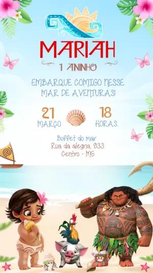 Convite de Aniversário Moana Baby Tropical para Editar