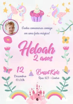 Convite de Aniversário Unicórnio Mágico Editável com Foto
