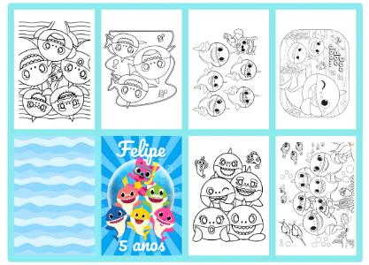 Kit Festa Baby Shark com Livrinho de Colorir Editável