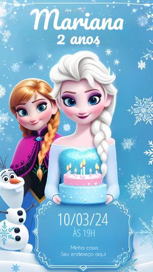 Convite Aniversário Frozen com Elsa e Anna para Editar Online