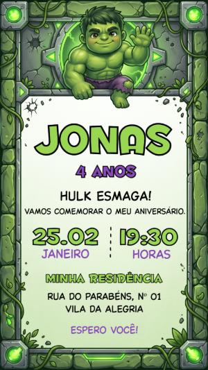 Convite de Aniversário Hulk Infantil para Editar