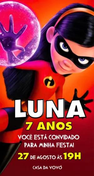 Convite Digital Os Incríveis Menina: Violeta Editável