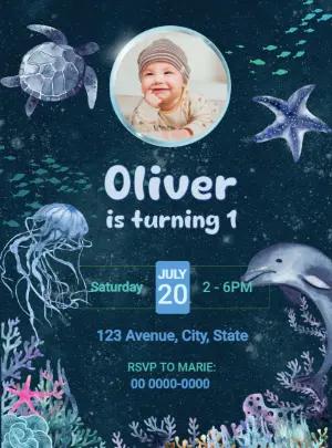 Watercolor Under the Sea Birthday Invite | Editable Template with photo