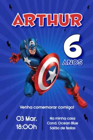 Convite Aniversário Capitão América para Editar Online