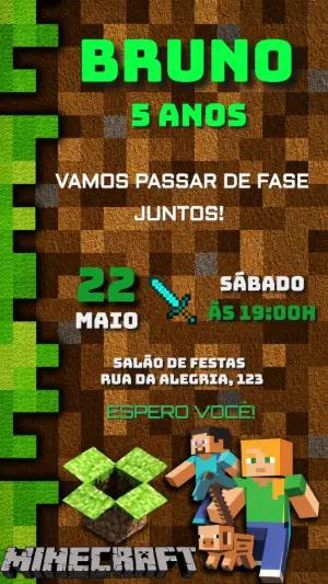 Convite de Aniversário Minecraft Pixelado para Editar