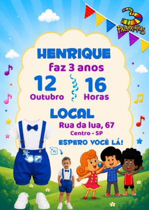 Convite 3 Palavrinhas: Vire Personagem com Sua Foto