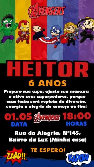 Convite de Aniversário Vingadores Heróis Infantil para Editar