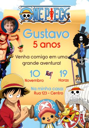 Convite Aniversário One Piece com Foto para Editar Online