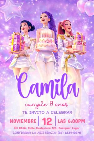 Invitación de Cumpleaños K-pop Chicas Modelo Editable