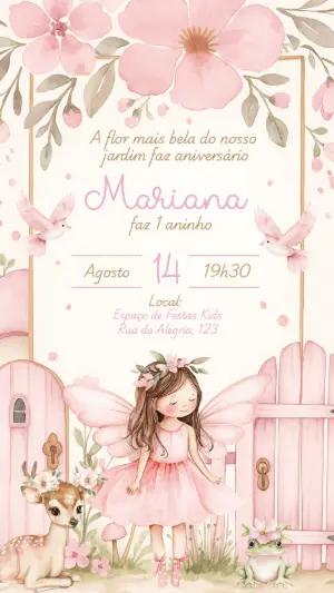 Convite Aniversário Jardim Encantado com Fada para Editar Online