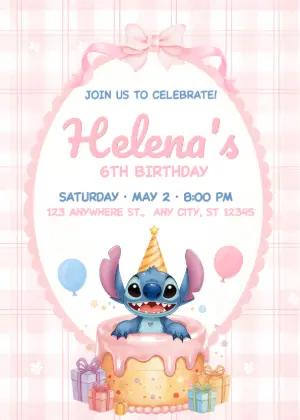 Cute Stitch Birthday Invitation for Girls | Editable Digital Card