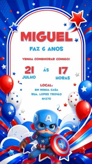 Convite de Aniversário Capitão América Fofo para Editar