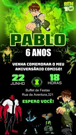 Convite de Aniversário Ben 10 com Alienígenas para Editar Online