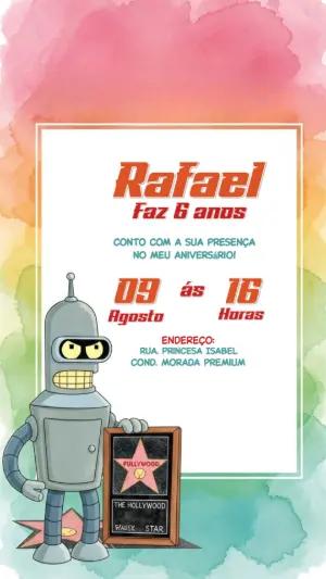 Convite de Aniversário Futurama com Bender para Editar Online