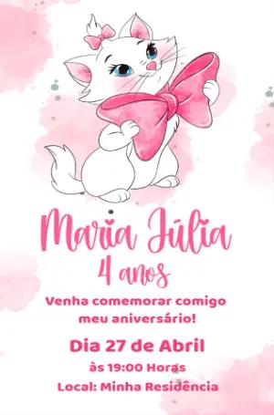 Convite de Aniversário Gata Marie para Editar e Imprimir