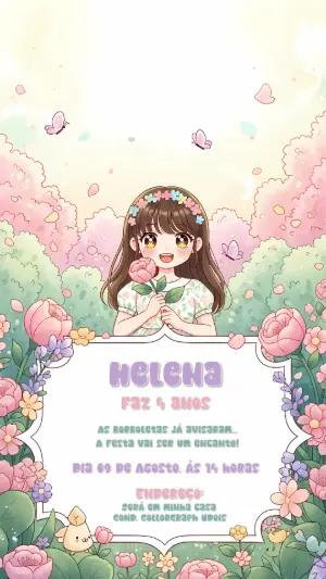 Convite Aniversário Jardim Encantado com Menina para Editar Online