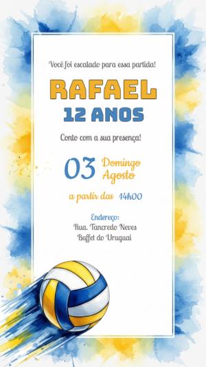 Convite de Aniversário Vôlei com Bola para Editar Online