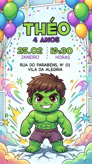 Convite Aniversário Hulk Cute Estilo Gibi para Editar