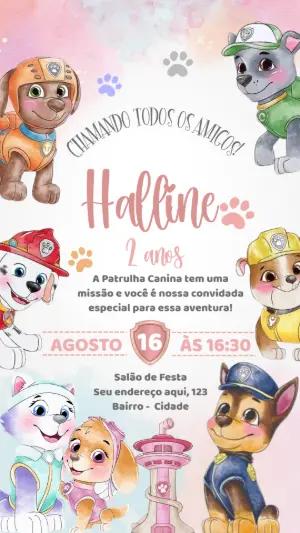 Convite Aniversário Patrulha Canina Menina para Editar Online