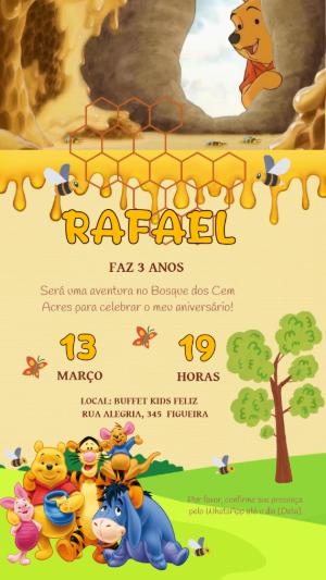 Convite Animado Ursinho Pooh: Vídeo Editável para Aniversário