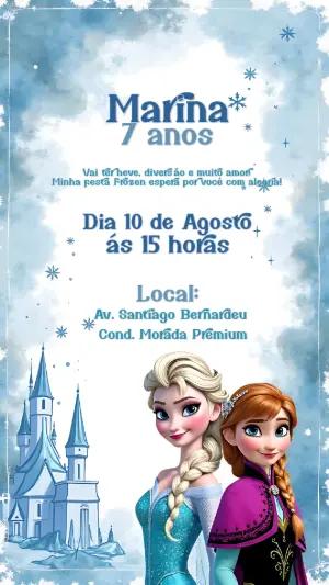 Convite de Aniversário Frozen com Princesas para Editar Online