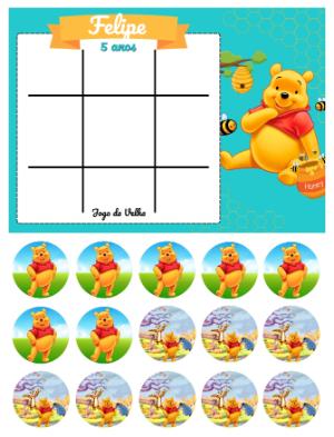 Jogo da Velha Ursinho Pooh: Lembrancinha Editável para Festa