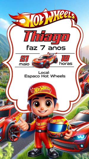 Convite de Aniversário Hot Wheels com Carros para Editar Online
