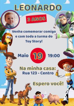Convite de Aniversário Toy Story com Foto para Editar
