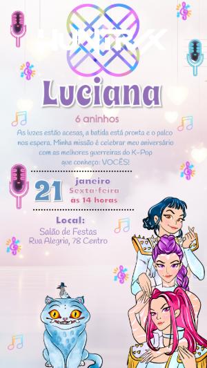 Convite Animado de Aniversário Guerreiras do K-Pop Neon para Editar